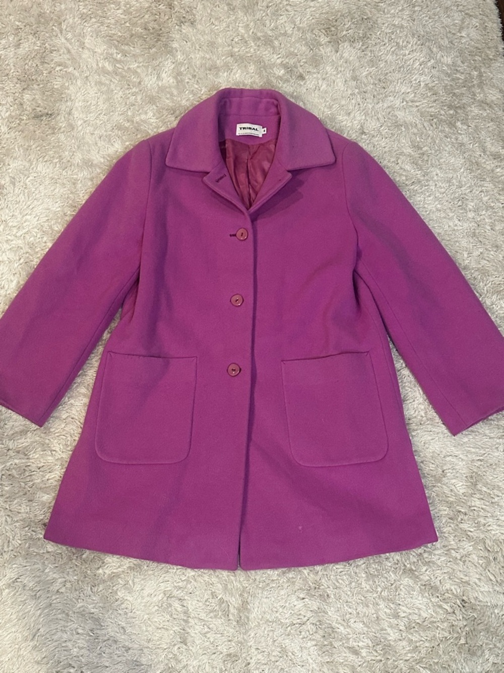 Tribal Pink Purple Wool-Blend Pea Coat
